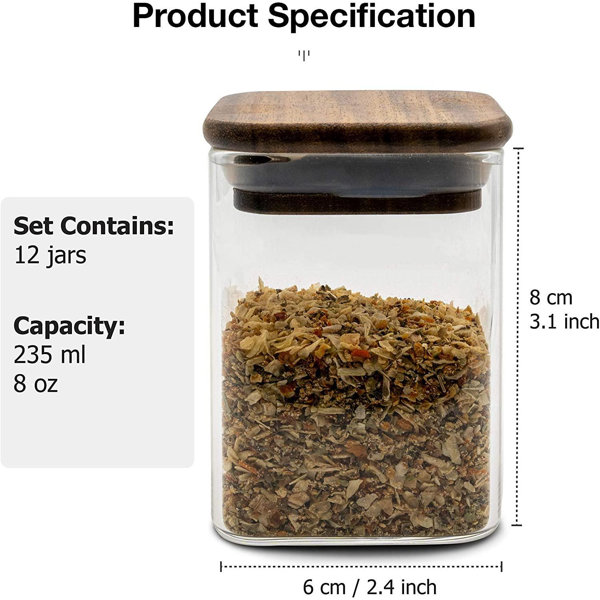 Prep & Savour Glass Jars Set, Square Spice Jars With Acacia Wood Lids